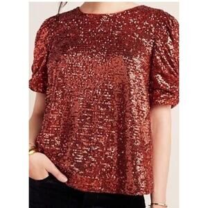Anthropologie Marie Copper Sequin Top Women Size 4